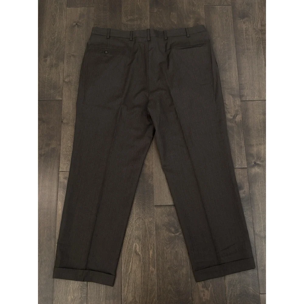 Jos A Bank Executive Collection 40X30 Brown 100% Wool Pleated Dress Pants Cuffed